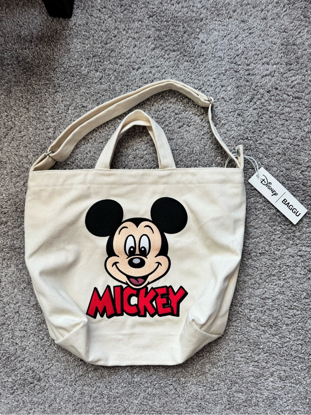BAGGU Disney Mickey Canvas Tote in Cream, Black and Red